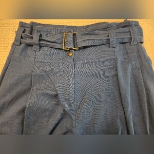 Eudon Choi Women's Linen Cotton Royal Blue Wide Leg Pants With Buckle Sz 16